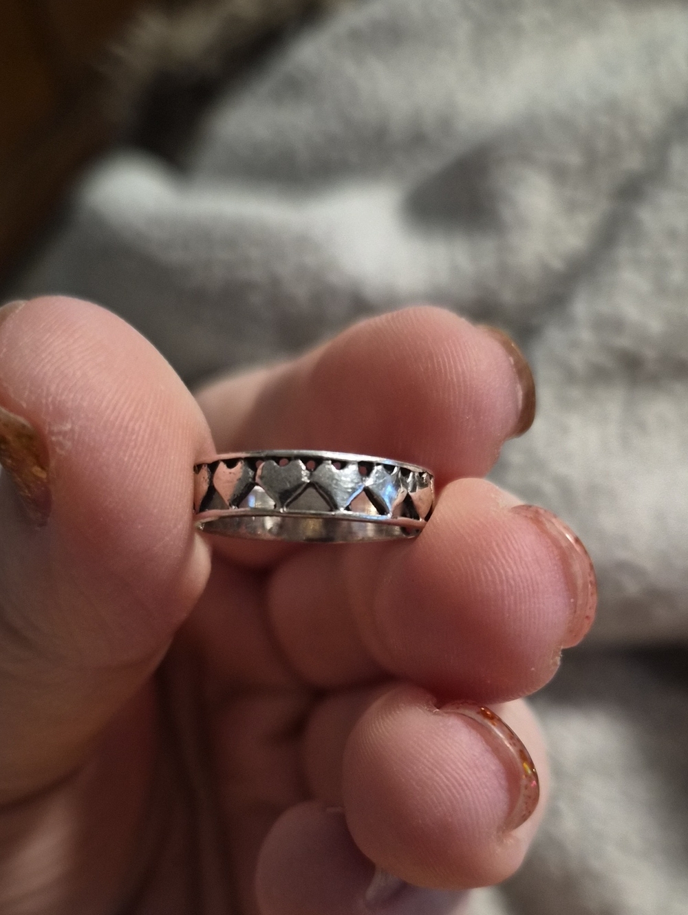 Handmade Sterling Silver Heart Pattern Band Ring - Size 7